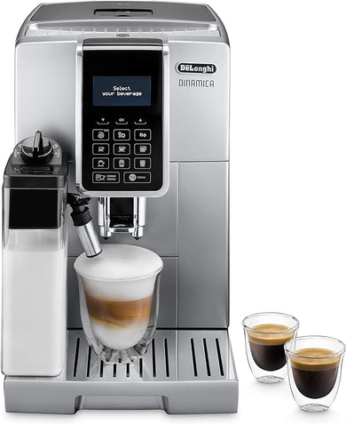 De’Longhi Dinamica Automatic Coffee Machine, Bean to Cup Coffee Machine Model is ECAM350 75S in Silver Color 